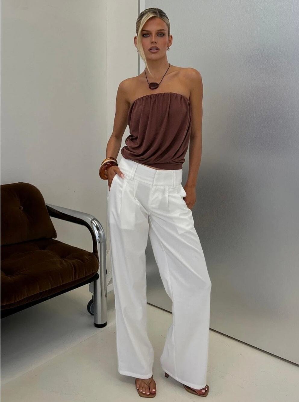 Princess Polly Two Lovers Linen Low Rise Pants White Size 6 New
